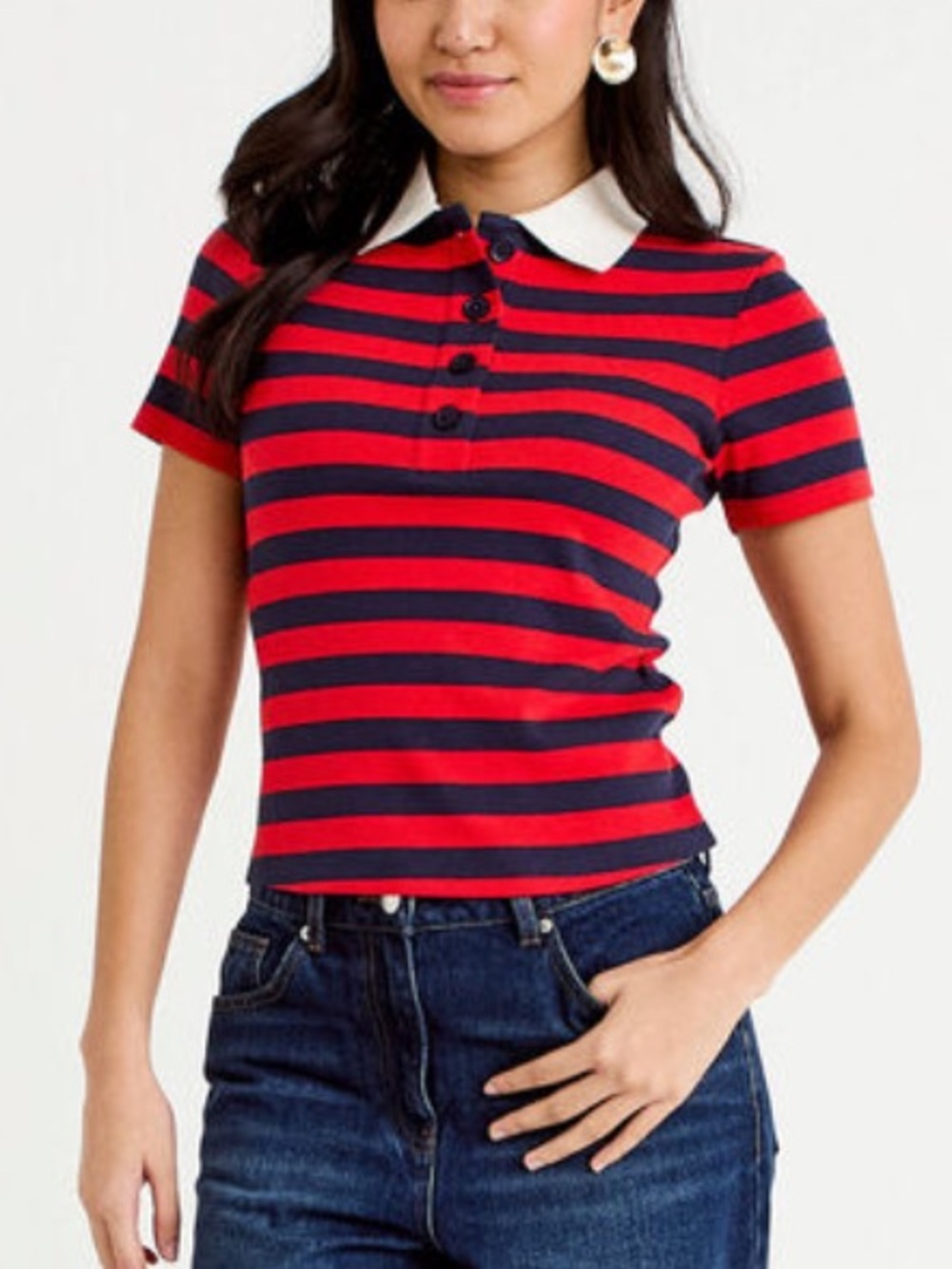 Good American Women’s Red and Navy Striped Polo Tee ! New! S